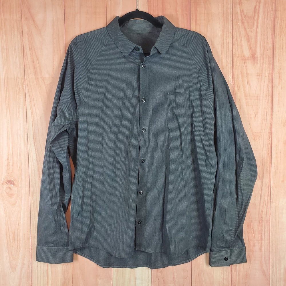 Lululemon Shirt Mens Large Striped Tweed Logo Raglan Sleeve Button Up Casual